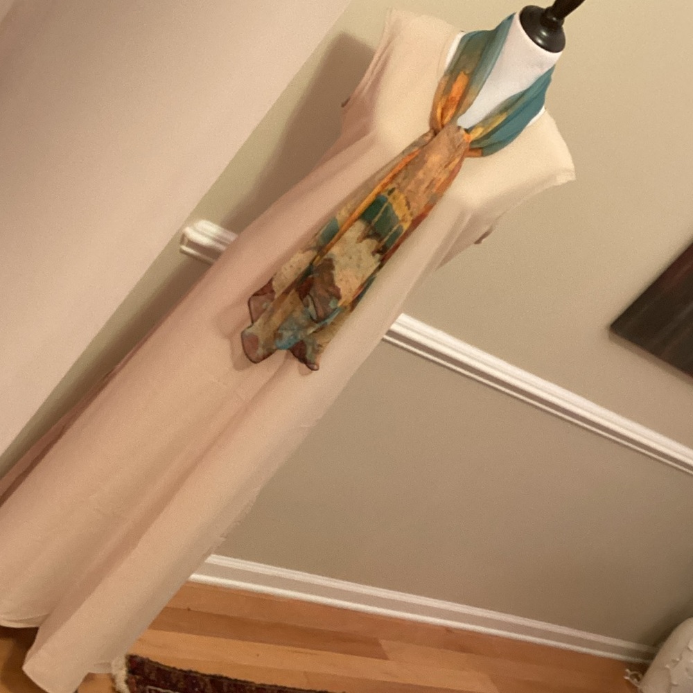 Elegant Cream Maxi Dress Vneck sleeveless A line splits on each side